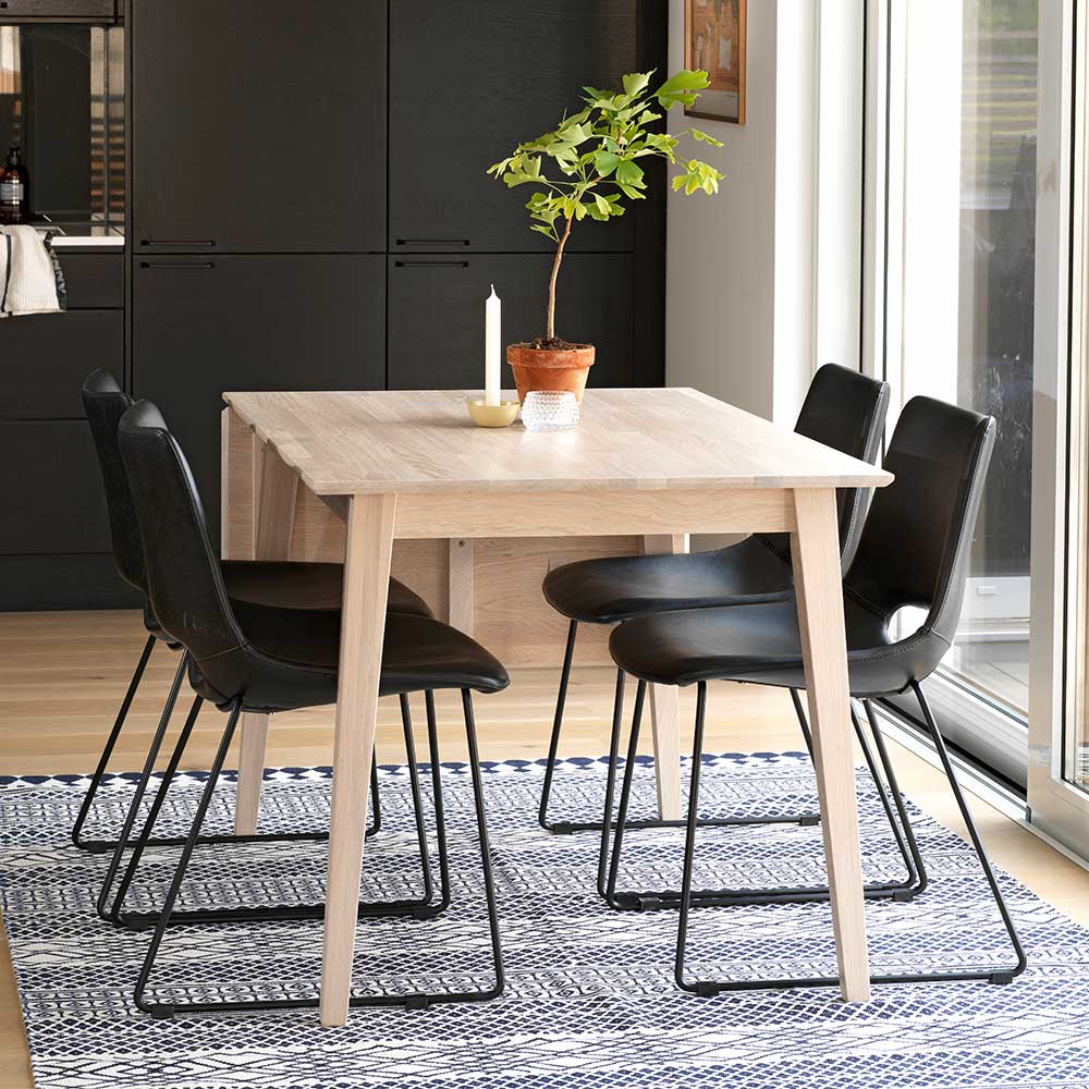 TopDesign Tischgruppe aus Eiche Massivholz Kunstleder und Stahl Skandi Design (fünfteilig)