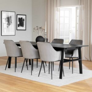 TopDesign Moderne Essplatzgruppe in Schwarz Grau Samt (siebenteilig)