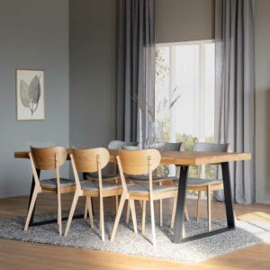 TopDesign Esszimmer Sitzgruppe in modernem Design Eichefarben Grau Schwarz (siebenteilig)