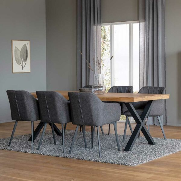 TopDesign Esszimmer Sitzgruppe in Eichefarben Schwarz Grau sechs Stühle (siebenteilig)