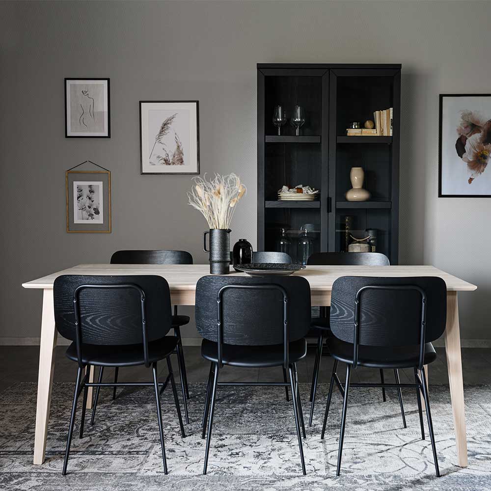 TopDesign Esszimmer Sitzgruppe in Schwarz und Eiche White Wash Skandi Design (siebenteilig)