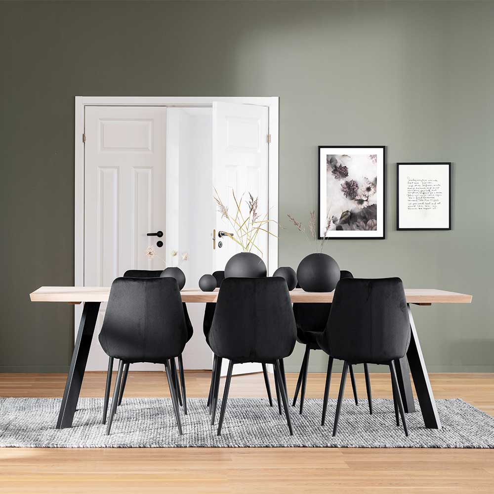 TopDesign Esszimmerkombination in Schwarz und Eiche White Wash sechs Stühlen (siebenteilig)