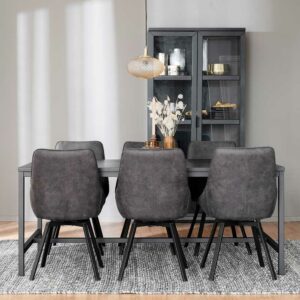 TopDesign Design Esszimmer Sitzgruppe in Schwarz und Grau sechs Stühle (siebenteilig)