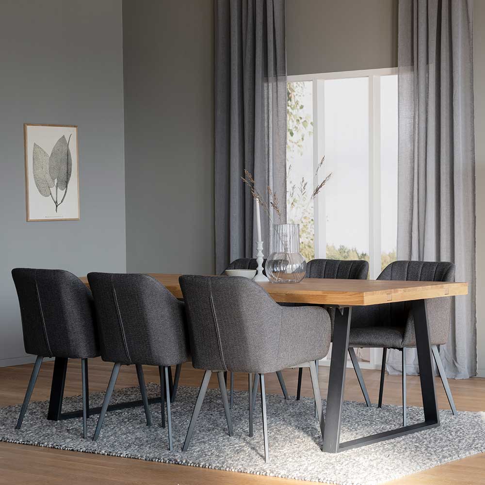 TopDesign Esszimmermöbelset in Schwarz Grau Eichefarben Industry und Loft Stil (siebenteilig)
