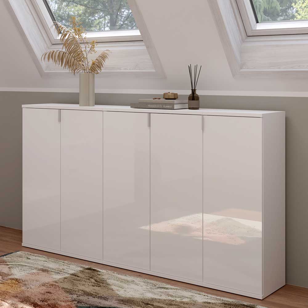 Möbel4Life Sideboard Hochglanz Weiß 152 cm breit vielen Einlegeböden (dreiteilig)