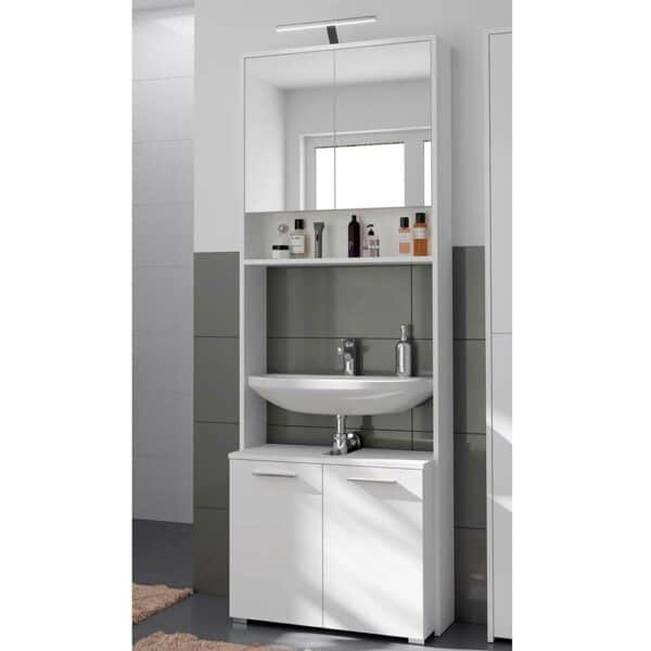 Möbel4Life Umbauschrank für Waschbecken mit Spiegelschrank Weiß (zweiteilig)