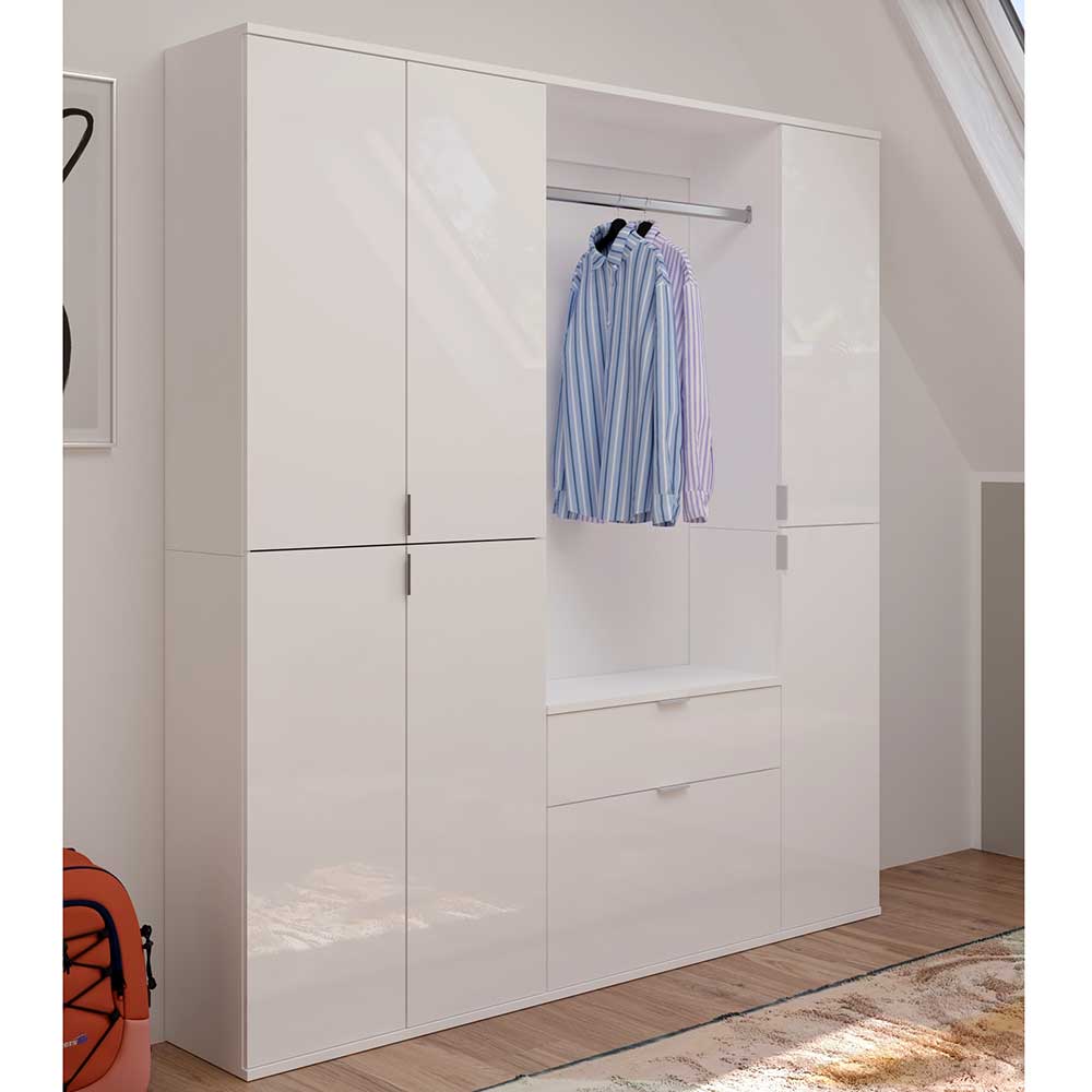 Möbel4Life XL Garderobenschrank in Weiß Hochglanz 152 cm breit (dreiteilig)