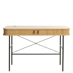 TopDesign Schreibtisch für Home Office in Eichefarben und Schwarz Kabeldurchlass