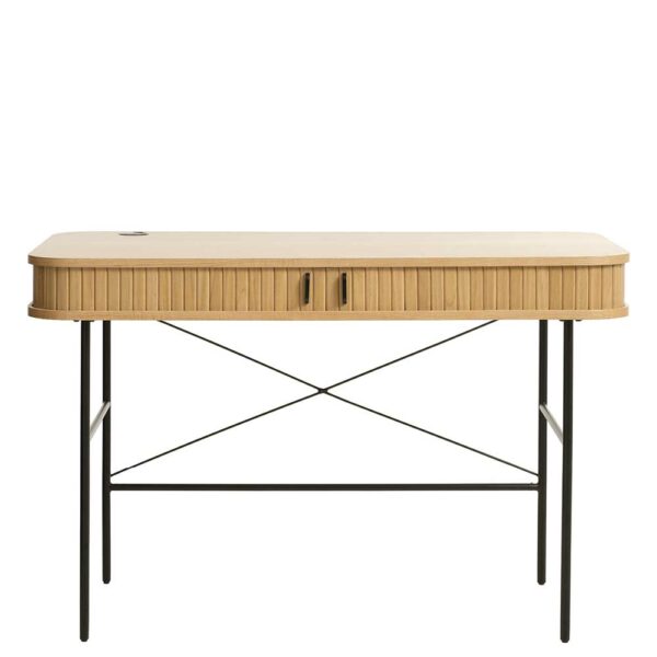 TopDesign Schreibtisch für Home Office in Eichefarben und Schwarz Kabeldurchlass