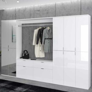 Möbel4Life Garderoben Schrankwand weiß Hochglanz Front und (vierteilig)