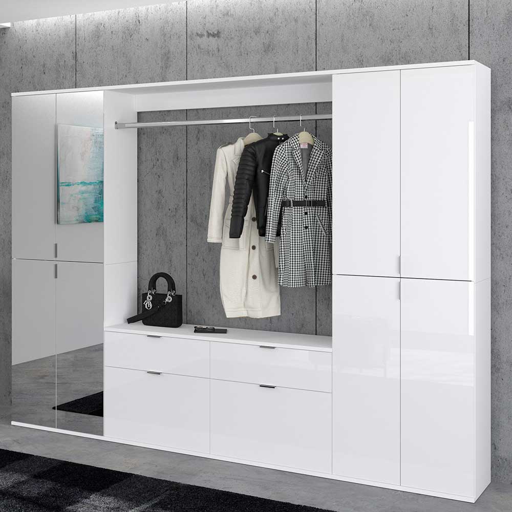 Möbel4Life Garderoben Set modular in Weiß Hochglanz Spiegeltüren und Kleiderstange (dreiteilig)