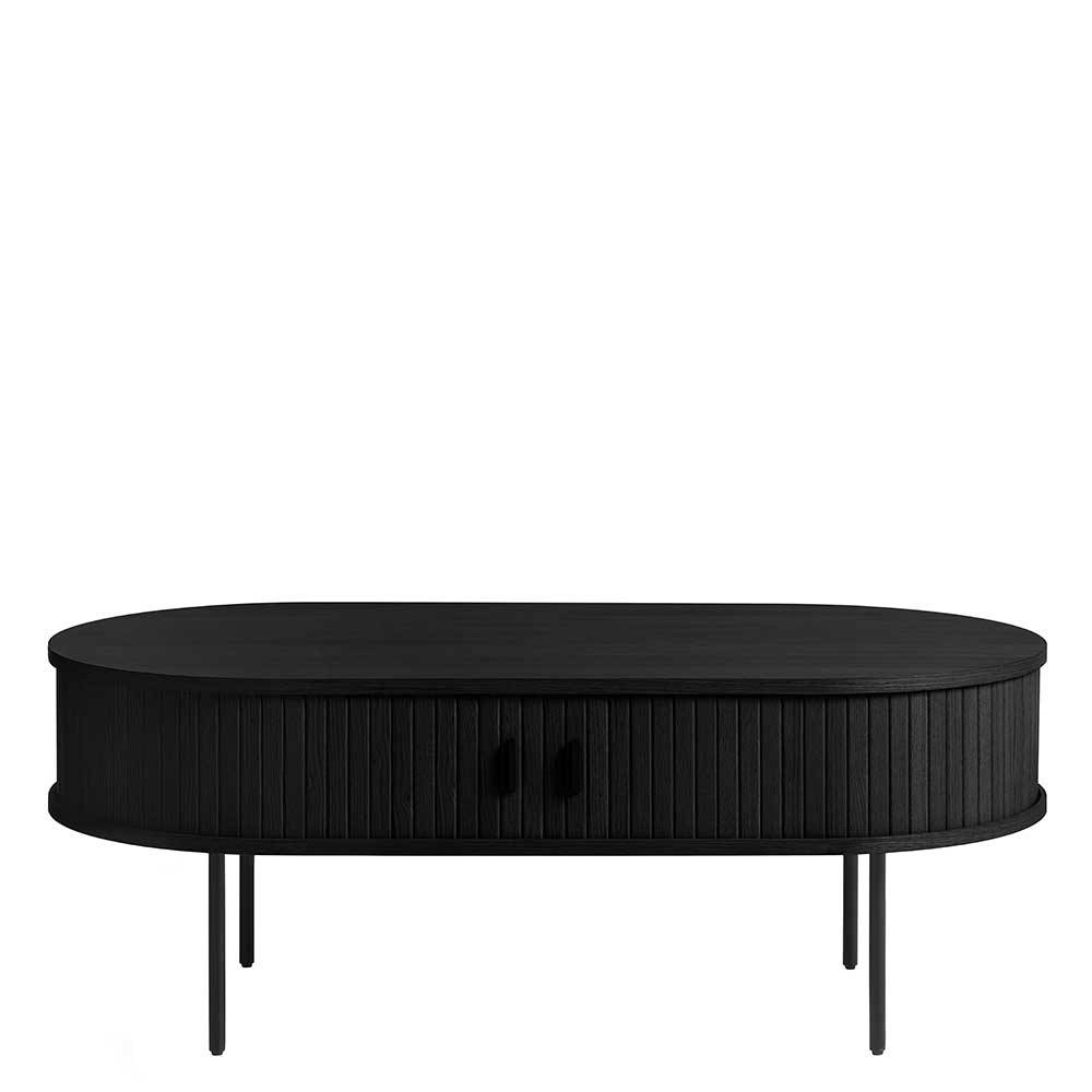 TopDesign Schwarzer Wohnzimmer Tisch im Skandi Design ovaler Tischplatte