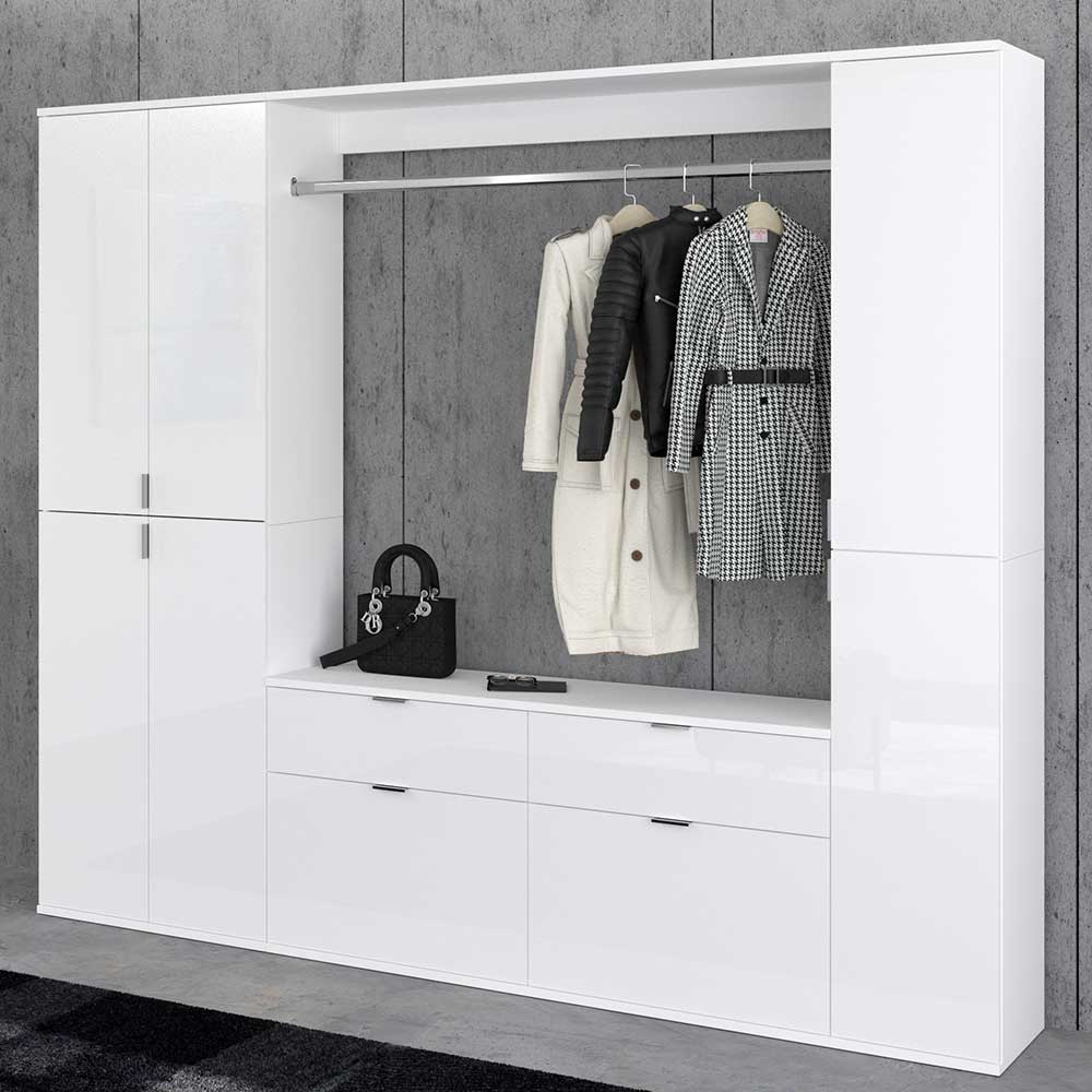 Möbel4Life Ankleidezimmer Schrankwand in Weiß Hochglanz Kleiderstange (dreiteilig)