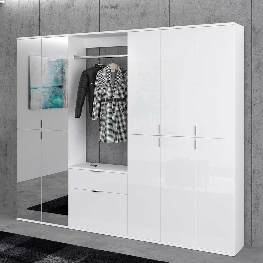 Möbel4Life XL Garderoben Set 213 cm breit Weiß Hochglanz (vierteilig)