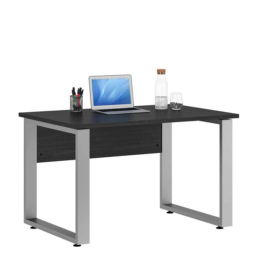 Müllermöbel Büro Schreibtisch in Eiche Grau Bügelgestell in Alufarben