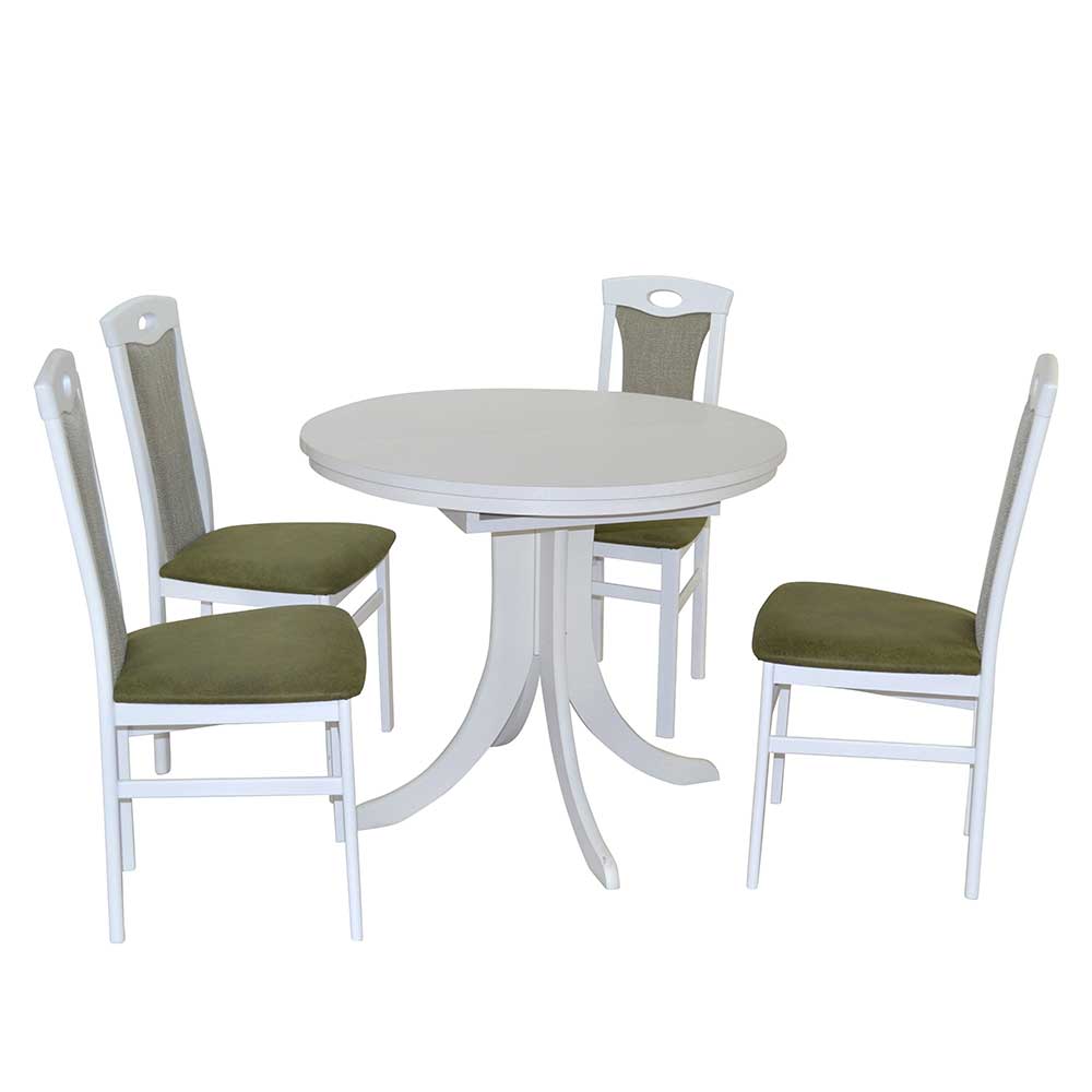 Möbel4Life Esszimmer klassisch mit rundem Tisch Weiß und Grün (fünfteilig)