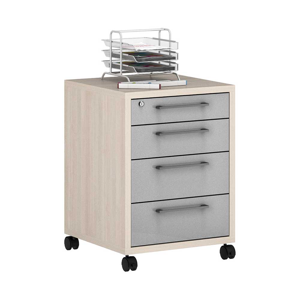 Müllermöbel Schreibtischcontainer mit Rollen 68 cm hoch Hochglanz Front