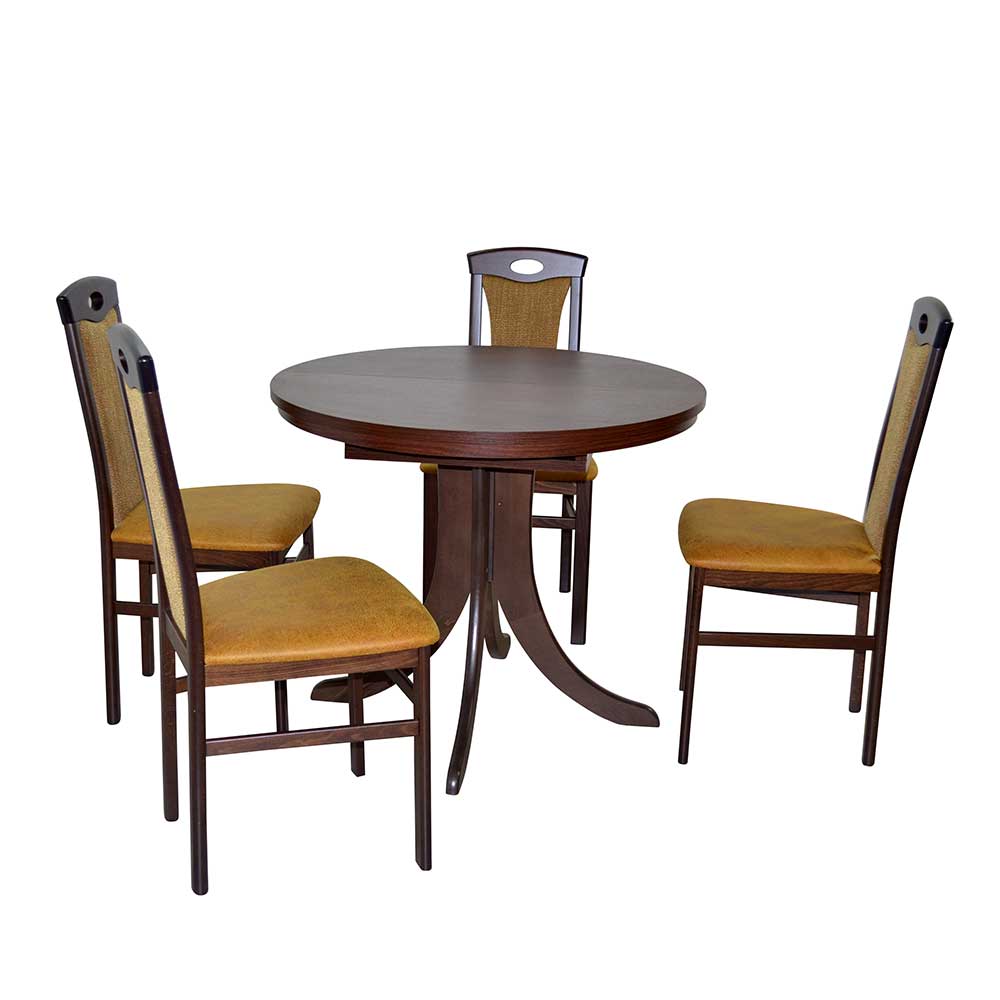 Möbel4Life Klassische Tischgruppe mit vier Sitzplätzen Nussbaumfarben (fünfteilig)