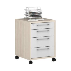 Müllermöbel Schubladen Rollcontainer in Holz White Wash Weiß Hochglanz