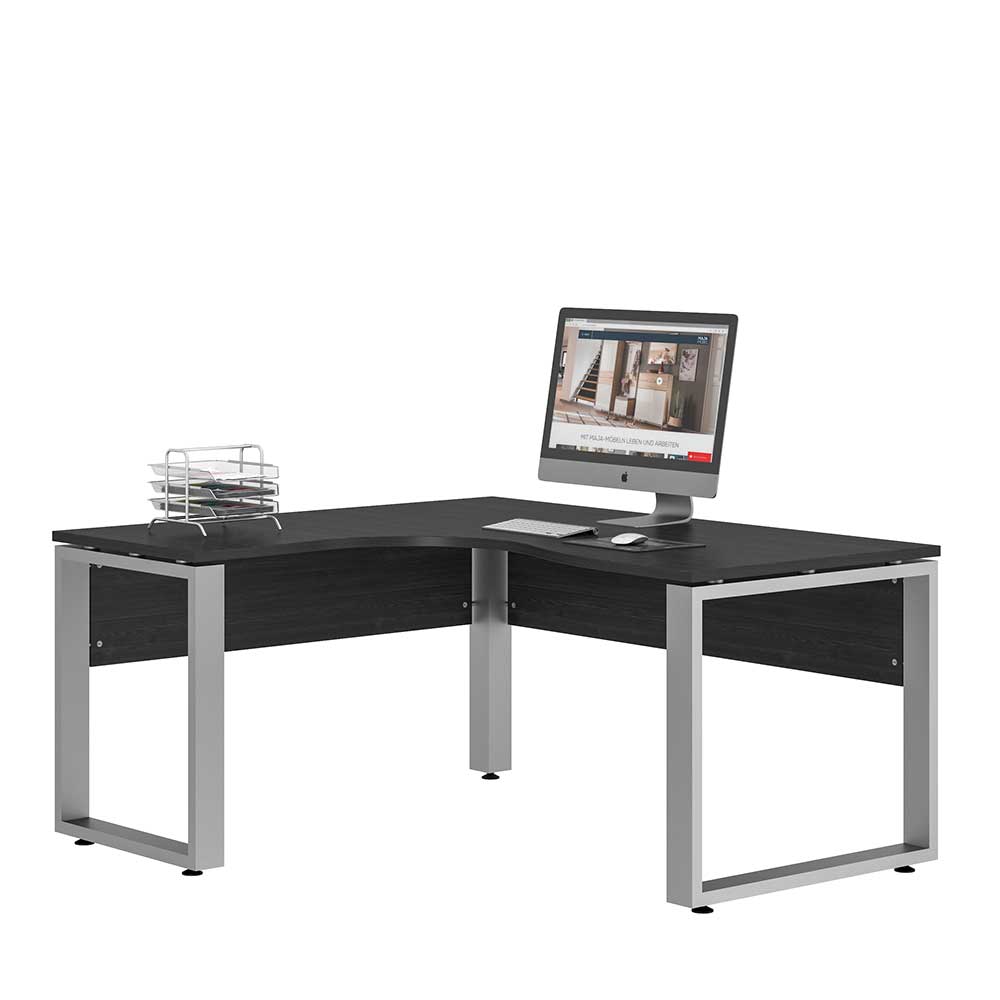 Müllermöbel Schreibtisch in Eckform mit Bügelgestell Metall