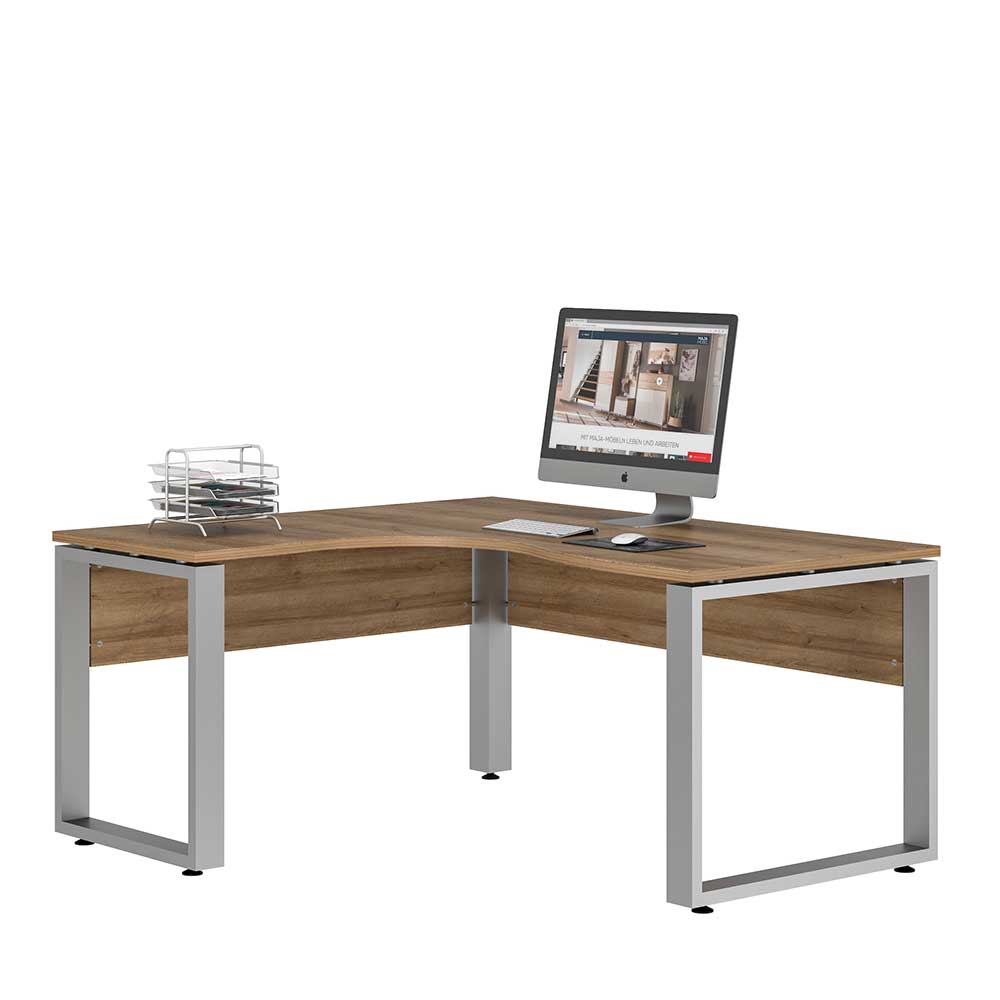 Müllermöbel Ergonomischer Bürotisch mit Tischplatte in Winkelform Knieraumblende