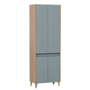 Basilicana Badschrank in Hellblau und Eiche hell 170 cm hoch 4 türig