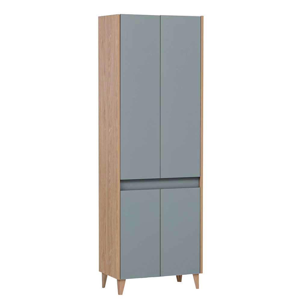 Basilicana Badschrank in Hellblau und Eiche hell 170 cm hoch 4 türig