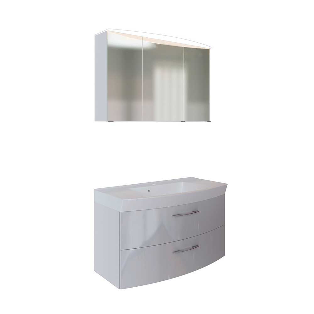 Star Möbel 3D Spiegelschrank und Waschtisch in Weiß Hochglanz LED Beleuchtung (zweiteilig)