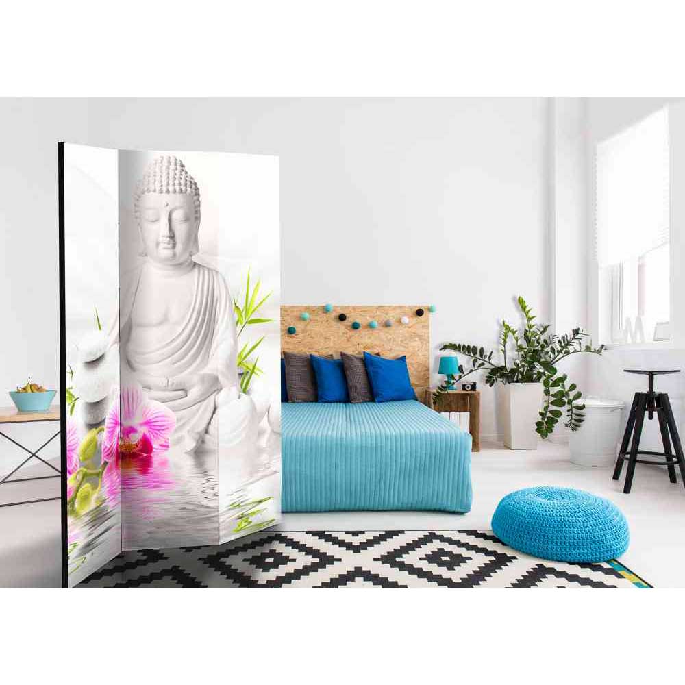 4Home Paravent mit Buddha in Weiß 135 cm breit