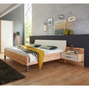 Franco Möbel Breites Bett aus Kernbuche Massivholz und Kunstleder Made in Germany (dreiteilig)