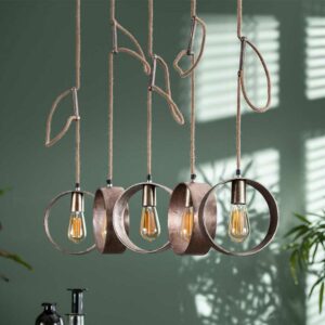 Rodario Pendelleuchte im Industriedesign Seil und Metall in Nickelfarben