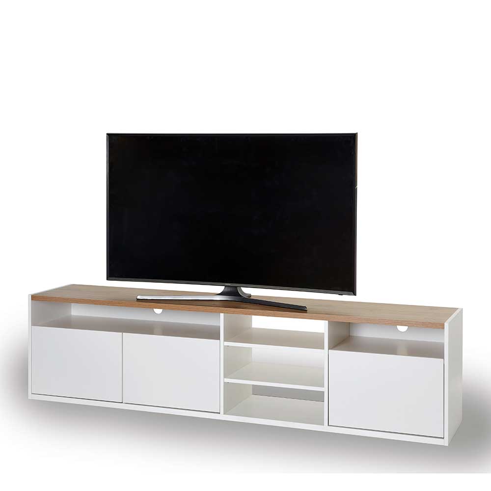 Franco Möbel TV Unterschrank in Weiß und Wildeiche Optik 200 cm breit