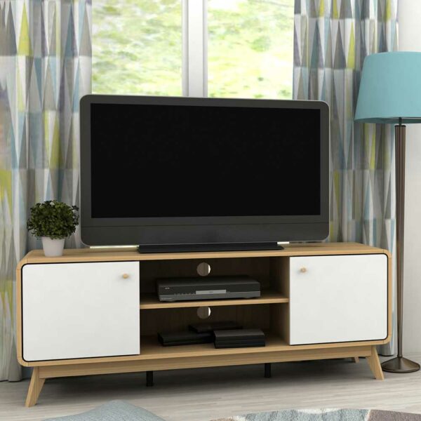 Möbel4Life Fernsehboard in Weiß und Holz Naturfarben Skandi Design