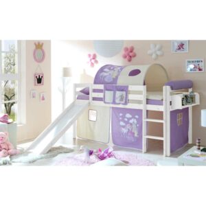 Massivio Kinder Hochbett im Prinzessin Design Lila Beige