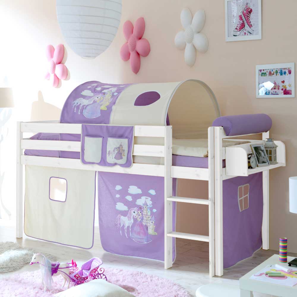 Massivio Prinzessin Kinderbett in Lila Beige halbhoch