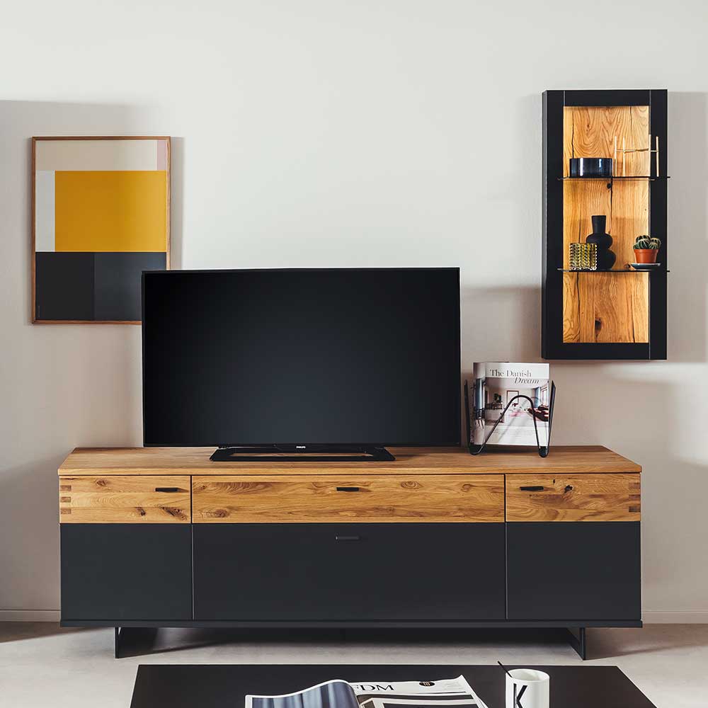 TopDesign Fernsehmöbel in Wildeichefarben und Schwarzgrau 195 cm breit