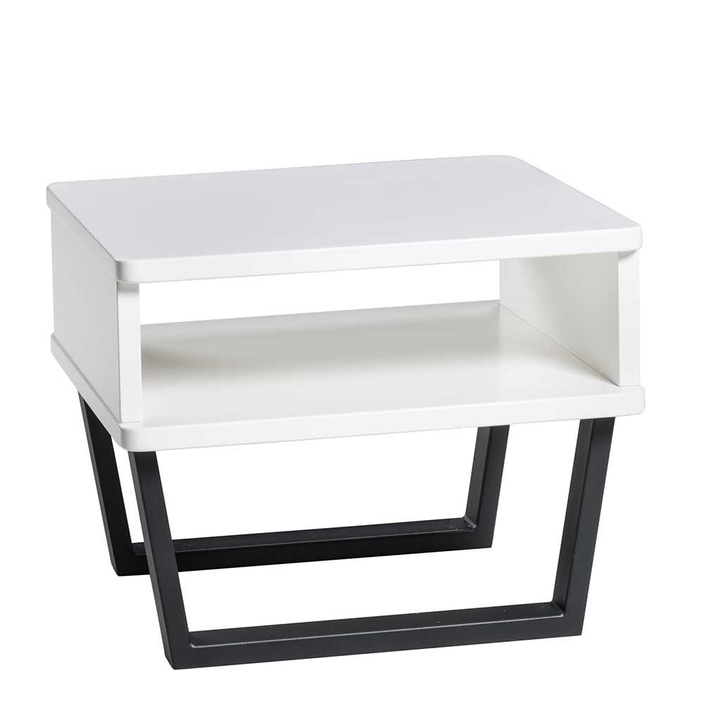 TopDesign Nachttisch in Weiß und Anthrazit Buche Massivholz und Metall