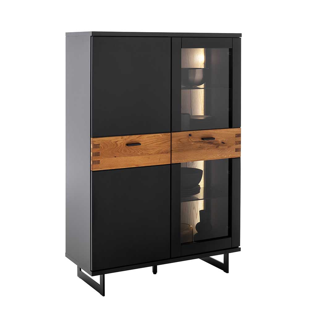 TopDesign Modernes Highboard mit Glastür in Schwarzgrau Wildeichefarben