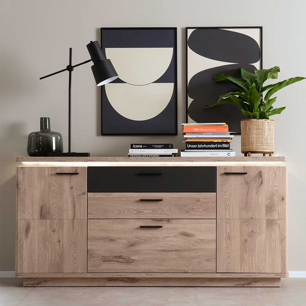 TopDesign Esszimmersideboard in Wildeichefarben und Anthrazit 170 cm breit