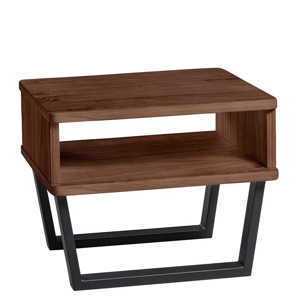 TopDesign Nachttisch aus Nussbaum Massivholz geölt Metall Bügelgestell
