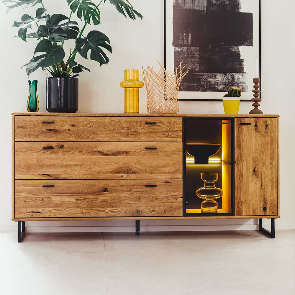 TopDesign Hochwertiges Sideboard in Wildeichefarben und Anthrazit Glastür