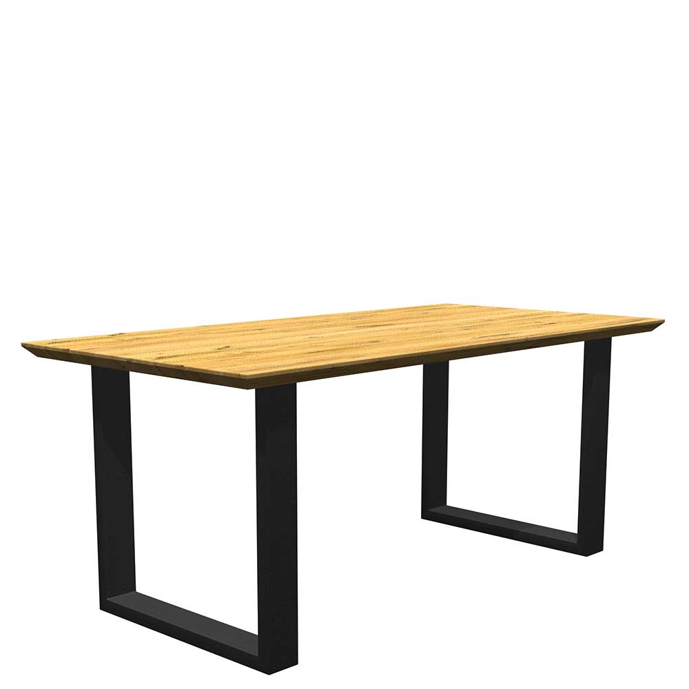 Natura Classico Tisch aus Massivholz und Metall mit Schweizer Kante Bügelgestell