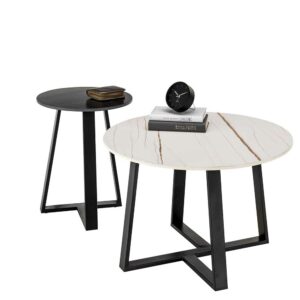 Möbel4Life Couchtisch Set rund mit Keramikplatte Bügelgestell (zweiteilig)