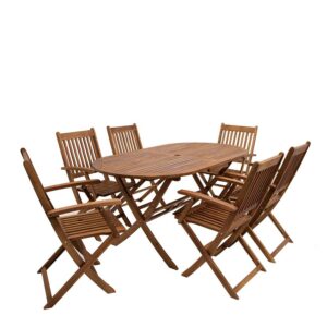 4Home Gartentischgruppe mit ovalem Tisch klappbaren Stühlen (siebenteilig)