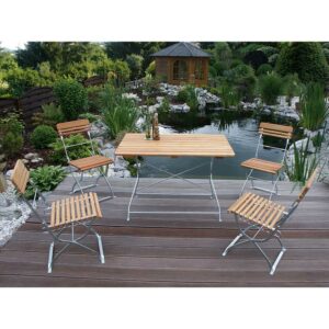 4Home Gartensitzgruppe aus Robinie Massivholz und Stahl in Zinkfarben klappbar (fünfteilig)
