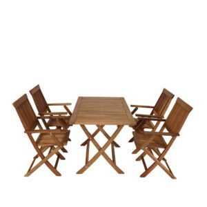 4Home Garten Tischgruppe aus Akazie Massivholz klappbaren Garten Sesseln (fünfteilig)