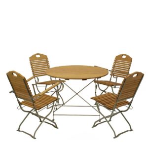 4Home Gartentischgruppe aus Robinie Massivholz und Stahl rundem Tisch (fünfteilig)