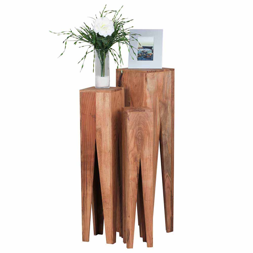 Möbel4Life Pflanzensäule aus Akazie Massivholz Landhaus (dreiteilig)