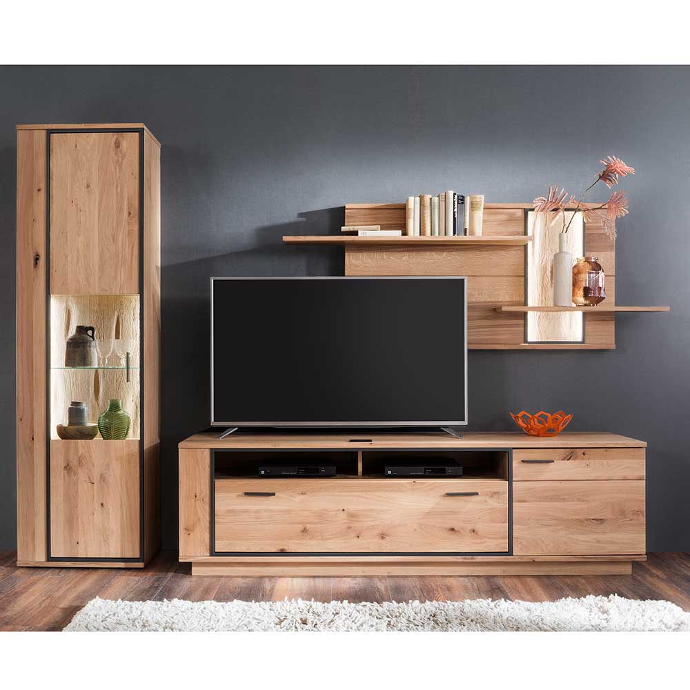 TopDesign Fernseher Schrankwand in Asteiche Bianco furniert 270 cm breit (dreiteilig)