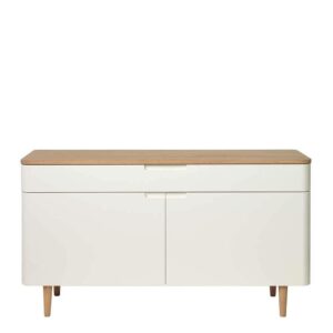 TopDesign Retro Sideboard in Weiß und Eiche Bianco furniert 140 cm breit